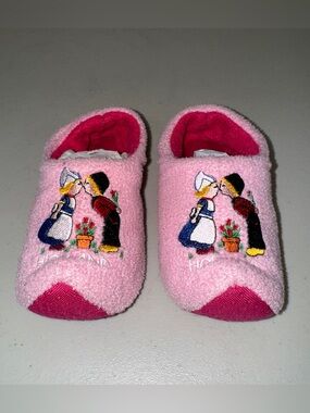 Girls Pink Terry Slip-On Slippers with Sweet Embroidery